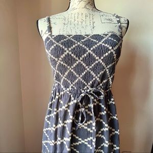 Anthropologie Gray and White Smocked Maxi Dress size M.